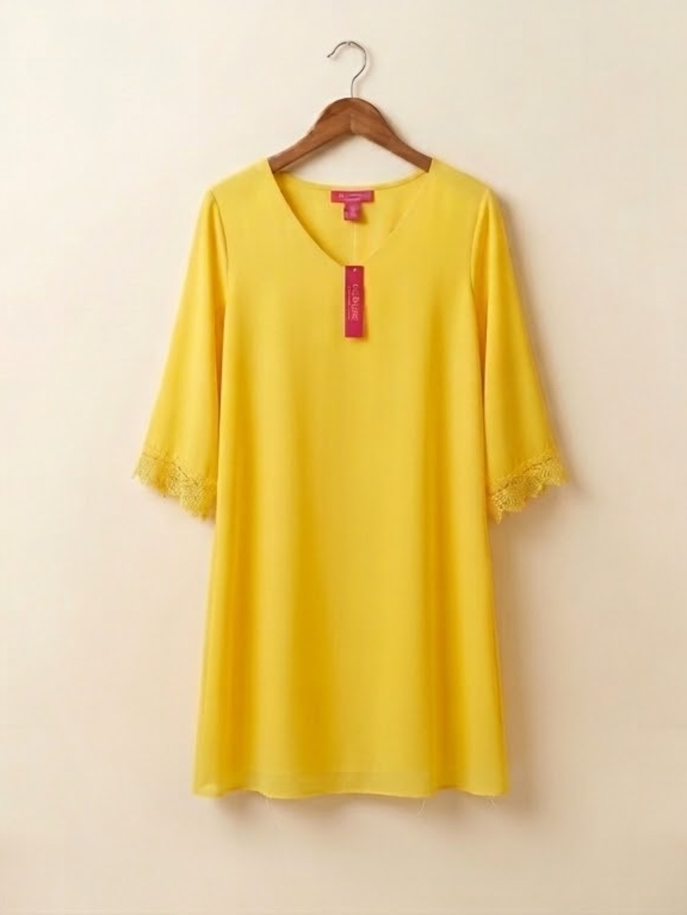 Catherine Malandrino Yellow V-Neck Tunic Dress with Lace Trim